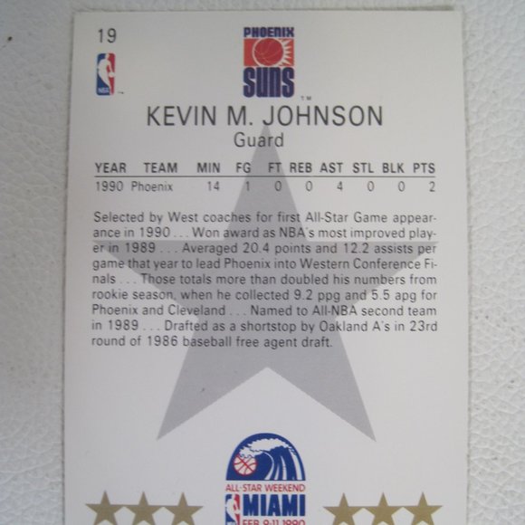 1990 NBA Hoops Basketball Card #19 - Kevin Johnson - Picture 2 of 2